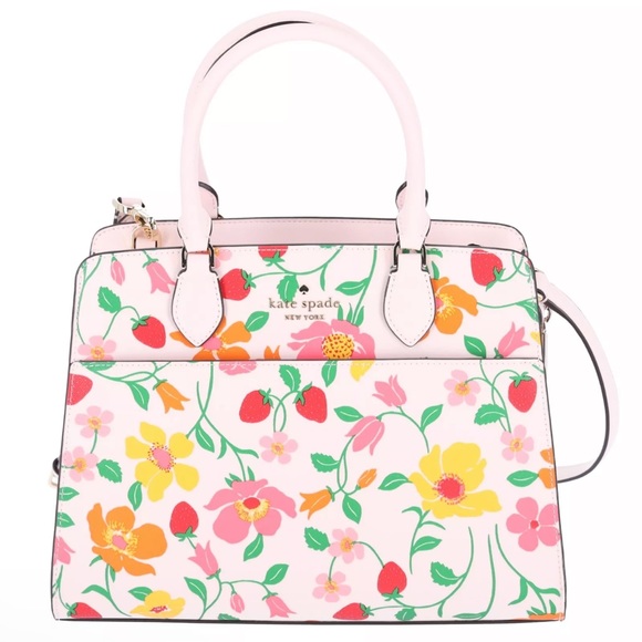 Kate Spade Madison Medium Top Zip Satchel Pink Multi Strawberry Garden Floral - Picture 2 of 4